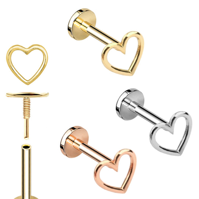 i gioielli penetranti dell'orecchio del cuore descritti oro 14K hanno infilato il perno posteriore piano