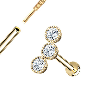 L'incastonatura del triplo di Milgrain ha infilato l'oro naturale posteriore piano di Diamond Piercing Jewelry 14K del perno