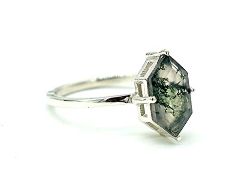 L'esagono Moss Agate Ring con come donne di impegno del regalo suona