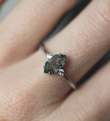 Moss Agate Ring genuino verde, belle donne della pietra preziosa suona