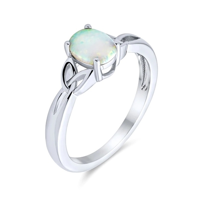 Anello Laboratorio-creato ovale di accento di Opal Celtic Love Knot Side in Sterling Silver