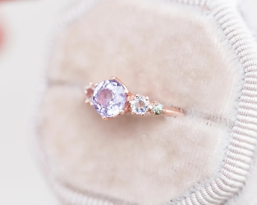 Anello naturale del quarzo della lavanda, 925 anello di pietra di Sterling Silver Rose Gold Plated cinque