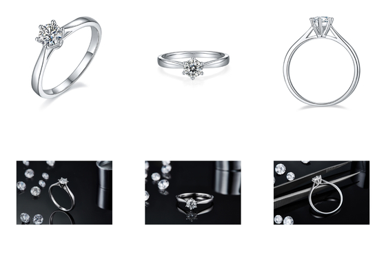 Argento minimalista Ring Round Cut White Moissanite CZ dei gioielli 9K di nozze