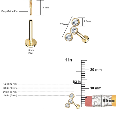 L'incastonatura del triplo di Milgrain ha infilato l'oro naturale posteriore piano di Diamond Piercing Jewelry 14K del perno