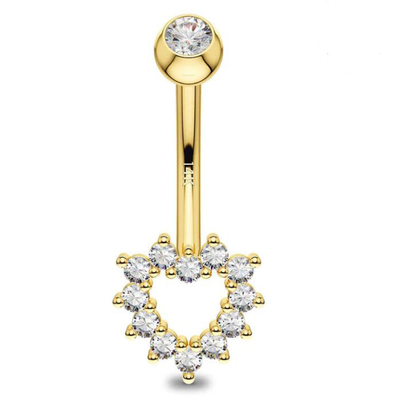 Anello vuoto dell'ombelico della CZ del cuore, anello dell'ombelico dei gioielli 14G del corpo dell'oro 14K