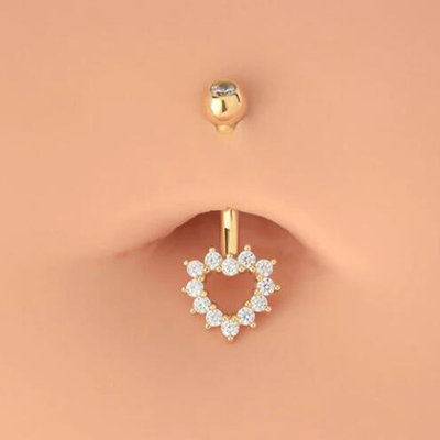 Anello vuoto dell'ombelico della CZ del cuore, anello dell'ombelico dei gioielli 14G del corpo dell'oro 14K