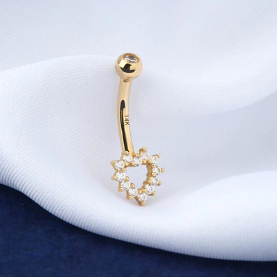 Anello vuoto dell'ombelico della CZ del cuore, anello dell'ombelico dei gioielli 14G del corpo dell'oro 14K