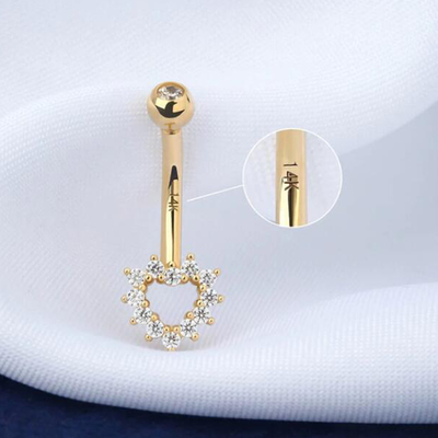 Anello vuoto dell'ombelico della CZ del cuore, anello dell'ombelico dei gioielli 14G del corpo dell'oro 14K