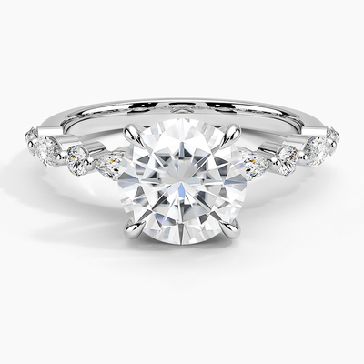 14K / 18K taglio reale bianco dell'oro solido VVS Diamond Moissanite Ring Round Brilliant