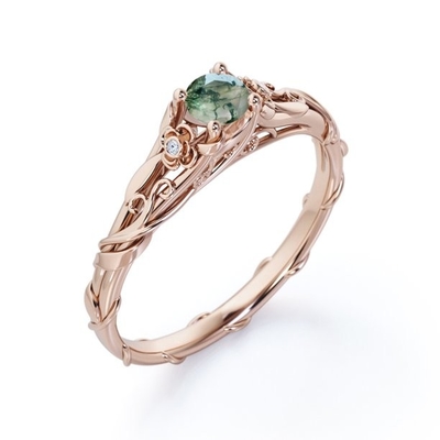 Taglio di giro floreale futuro attuale passato di carati dell'incastonatura 0,55 Moss Green Agate e vite trasparenti naturali Engagemen di Moissanite