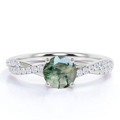 Anello naturale del mazzo di nozze della CZ del fiore di Moss Agate Flower Shape Marquise