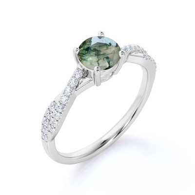 Taglio ovale Moss Green Agate di carati della pietra 1,1 del classico 7 e fede nuziale normale dello stinco in oro bianco