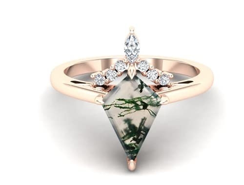 Taglio rotondo Moss Green Agate di Chevron di carati a filigrana del diadema 0,6 e nozze Ring Set della CZ in Rose Gold