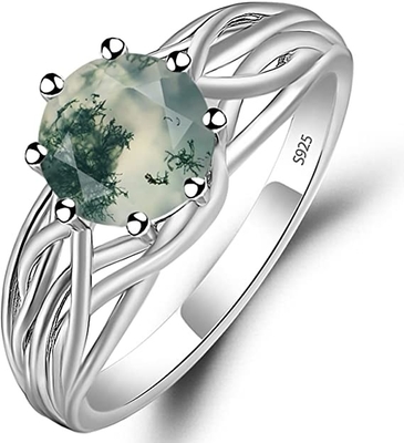 Anello naturale del mazzo di nozze della CZ del fiore di Moss Agate Flower Shape Marquise