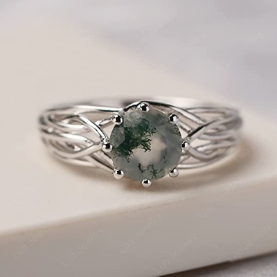Taglio ovale Moss Green Agate di carati della pietra 1,1 del classico 7 e fede nuziale normale dello stinco in oro bianco