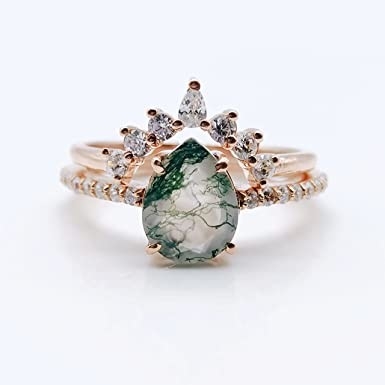 Foglia ispirata naturale solida Moss Agate Jewelry Cluster Emerald di Rose Gold 1.25ct acquatico