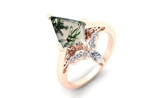 Pietra Moss Agate Engagement Ring Vintage naturale Art Deco Gift Love di forma dell'aquilone
