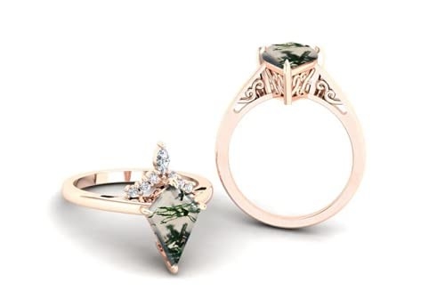 Moss Agate Ring genuino verde, belle donne della pietra preziosa suona