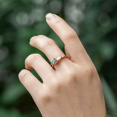 Moss Agate Ring genuino verde, belle donne della pietra preziosa suona