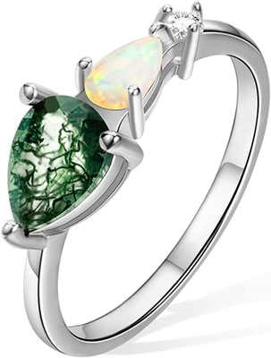L'esagono ha tagliato Moss Agate Vintage Unique Moissanite naturale Ring For Art Deco nuziale