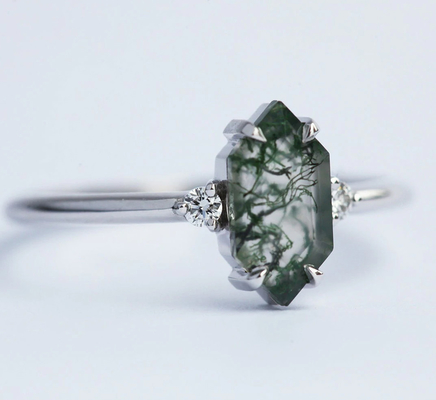 Moss Agate Ring genuino verde, belle donne della pietra preziosa suona