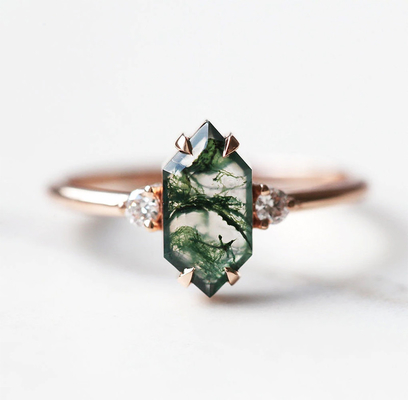 Moss Agate Ring genuino verde, belle donne della pietra preziosa suona