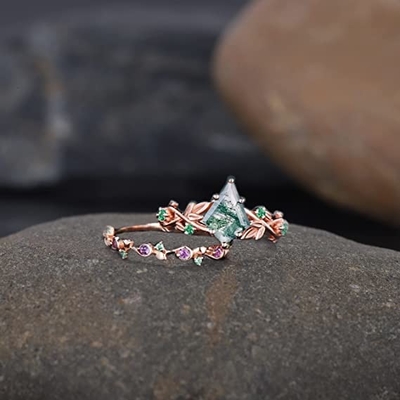 Foglia ispirata naturale solida Moss Agate Jewelry Cluster Emerald di Rose Gold 1.25ct acquatico