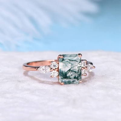 Pietra Ring Hypoallergenic dell'agata di Emerald Cut Antique Aquatic Green