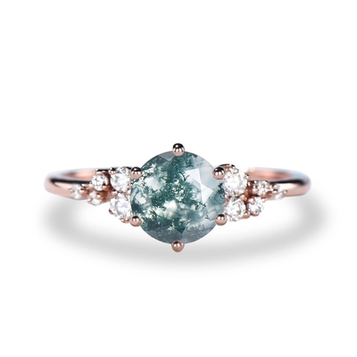 Nozze verdi d'annata Ring Natural Moss Agate del mazzo del cumulo di neve della pietra preziosa