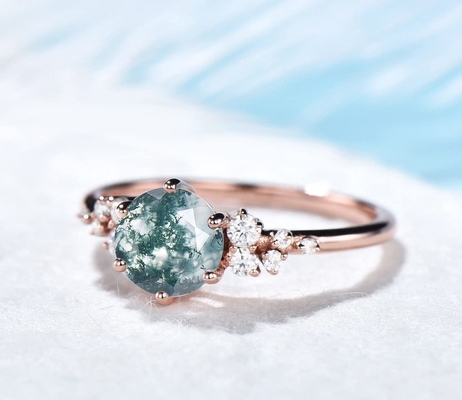 Nozze verdi d'annata Ring Natural Moss Agate del mazzo del cumulo di neve della pietra preziosa