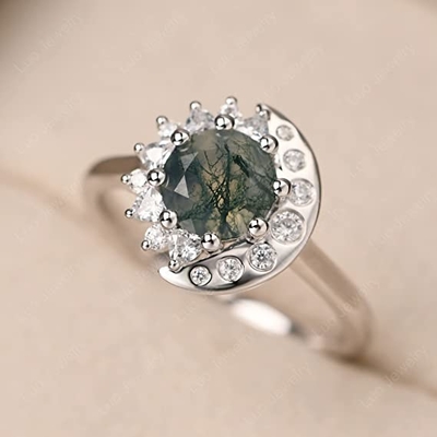 LUO S925 Sterling Silver Sun And Moon Ring Round Shaped 7MM per le donne