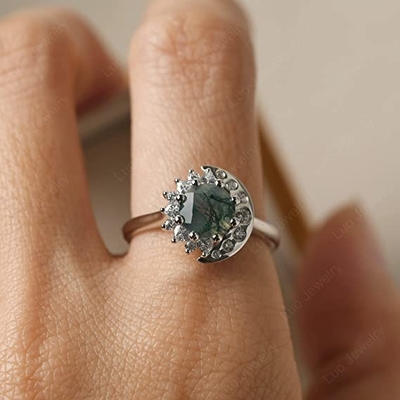 LUO S925 Sterling Silver Sun And Moon Ring Round Shaped 7MM per le donne