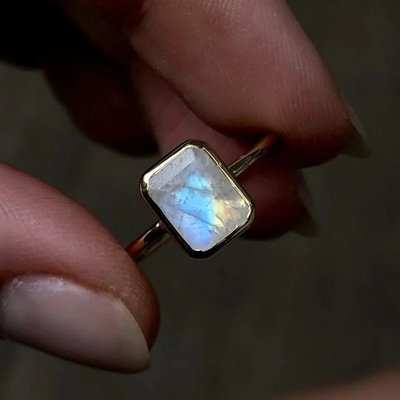925 gioielli della fabbrica di progettazione placcati oro solido unico di Sterling Silver 18K Ring Large Moonstone Ring Fine