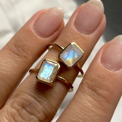 925 gioielli della fabbrica di progettazione placcati oro solido unico di Sterling Silver 18K Ring Large Moonstone Ring Fine