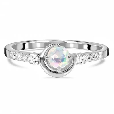 Pietra di luna d'argento sterlina 925 e anello di fidanzamento delicati genuini unici d'argento di promessa del diamante