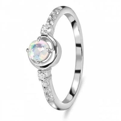 Pietra di luna d'argento sterlina 925 e anello di fidanzamento delicati genuini unici d'argento di promessa del diamante
