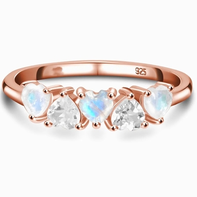 Anello d'avanguardia per l'anello d'impilamento di corrispondenza delicato delle pietre preziose di forma di Sterling Silver Moonstone Ring Heart delle donne 925