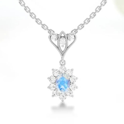 L'oro di S925 Sterling Silver 14K ha placcato i gioielli blu di alta qualità della collana di Moonstone Spheree dei gioielli di forma rotonda