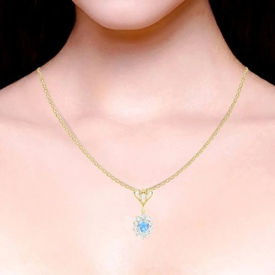 L'oro di S925 Sterling Silver 14K ha placcato i gioielli blu di alta qualità della collana di Moonstone Spheree dei gioielli di forma rotonda