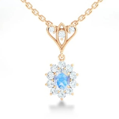 L'oro di S925 Sterling Silver 14K ha placcato i gioielli blu di alta qualità della collana di Moonstone Spheree dei gioielli di forma rotonda