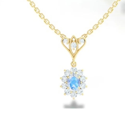 L'oro di S925 Sterling Silver 14K ha placcato i gioielli blu di alta qualità della collana di Moonstone Spheree dei gioielli di forma rotonda