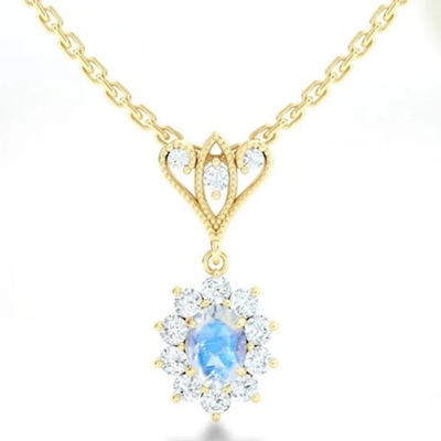 L'oro di S925 Sterling Silver 14K ha placcato i gioielli blu di alta qualità della collana di Moonstone Spheree dei gioielli di forma rotonda