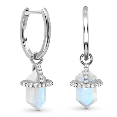 L'esagono di 925 Sterling Silver Natural Stone Jewelry ha tagliato gli orecchini blu del perno di Moonstone dell'arcobaleno