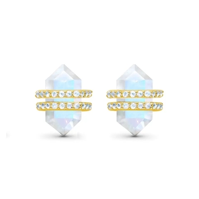 L'esagono di 925 Sterling Silver Natural Stone Jewelry ha tagliato gli orecchini blu del perno di Moonstone dell'arcobaleno