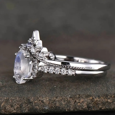 Nozze blu Ring Set di Moonstone dell'arcobaleno di 925 Sterling Silver Natural Stone Jewelry