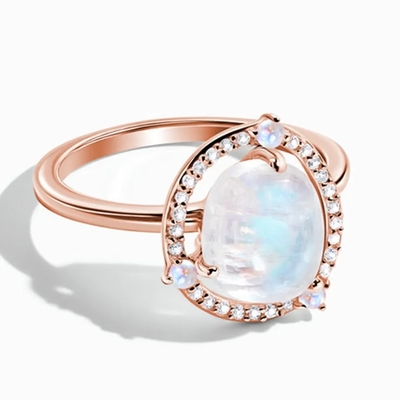 Oro Ring Natural Gemstone Jewelry d'argento dell'anello di fidanzamento 18k di Moonstone della pera