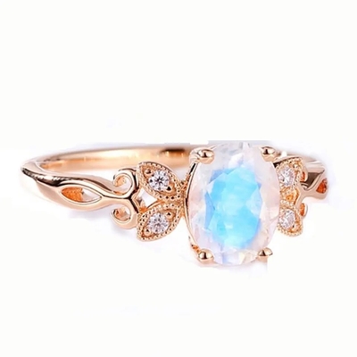 Anello blu genuino 925 Sterling Silver Plated Rose Gold di Moonstone dei gioielli di modo