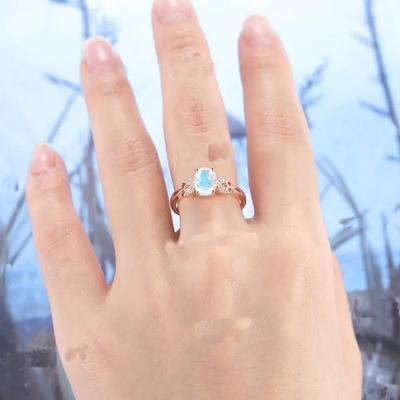 Anello blu genuino 925 Sterling Silver Plated Rose Gold di Moonstone dei gioielli di modo