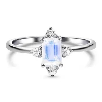 Anelli 925 Sterling Silver della CZ di impegno di Moonstone dell'arcobaleno