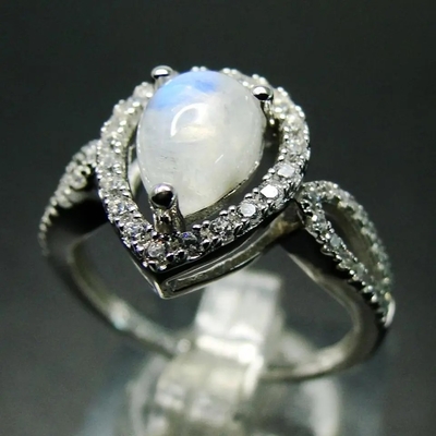 Anelli 925 Sterling Silver della CZ di impegno di Moonstone dell'arcobaleno